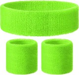 Darrahopens Occasions > Costumes > Costumes & Accessories WRISTBAND & HEADBAND SET Tennis Terry Towelling Cotton Sweat Band - Fluro Light Green