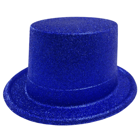 Darrahopens Occasions > Costumes GLITTER TOP HAT Fancy Party Plastic Costume Tall Cap Fun Dress Up Sparkle - Blue