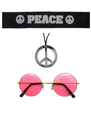 Darrahopens Occasions > Costumes Hippie Kit Set Headband Glasses Pendant Peace Sign Necklace 60s 70s Costume