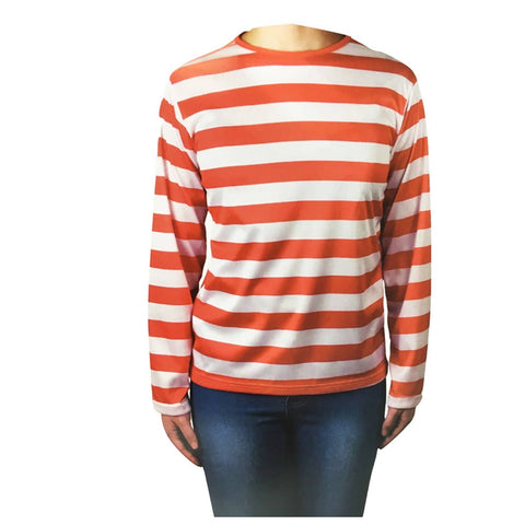 Darrahopens Occasions > Costumes KIDS Red and White Striped Top Wheres Wally Wenda Waldo Shirt Costume Party Book Week - Medium (7-9 Years Old)