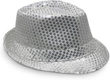 Darrahopens Occasions > Costumes SEQUIN HAT Trilby Fedora Glitter Cap Costume Dance Party - Silver