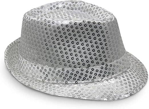 Darrahopens Occasions > Costumes SEQUIN HAT Trilby Fedora Glitter Cap Costume Dance Party - Silver