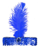 Darrahopens Occasions > Costumes WIDE FLAPPER HEADBAND Feather Sequin Costume Gatsby Charleston Headpiece 1920s - Blue