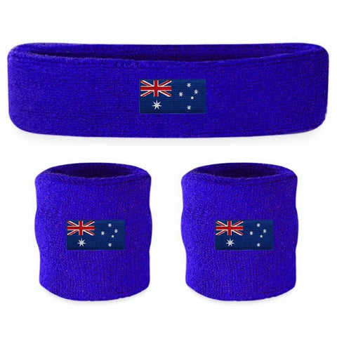 Darrahopens Occasions > Costumes WRISTBAND & HEADBAND SET Tennis Terry Towelling Cotton Sweat Band Team Gym  - Australia Flag