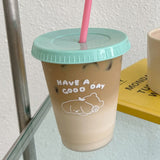 Darrahopens Occasions > Disposable Tableware > Disposable Cups Plastic Coffee Cup Large Capacity Cute Water Cup With Straw Lid for Summer Cold Drinking Dog 470ml In Australia - Darrahopens