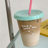 Darrahopens Occasions > Disposable Tableware > Disposable Cups Plastic Coffee Cup Large Capacity Cute Water Cup With Straw Lid for Summer Cold Drinking Dog 470ml In Australia - Darrahopens