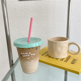 Darrahopens Occasions > Disposable Tableware > Disposable Cups Plastic Coffee Cup Large Capacity Cute Water Cup With Straw Lid for Summer Cold Drinking Dog 470ml In Australia - Darrahopens