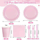 Darrahopens Occasions > Disposable Tableware > Disposable Cutlery 7-Piece Pink Scalloped Party Tableware Set with Floral Wavy Edges – Elegant Disposable Paper Plates 7 / 9 inch, Tissues, Cups & Cutlery Kit for Birthdays Parties and Baby Showers (Serves 25 People)