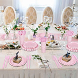 Darrahopens Occasions > Disposable Tableware > Disposable Cutlery 7-Piece Pink Scalloped Party Tableware Set with Floral Wavy Edges – Elegant Disposable Paper Plates 7 / 9 inch, Tissues, Cups & Cutlery Kit for Birthdays Parties and Baby Showers (Serves 50 People)