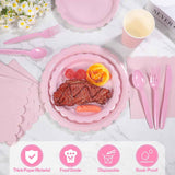 Darrahopens Occasions > Disposable Tableware > Disposable Cutlery 7-Piece Pink Scalloped Party Tableware Set with Floral Wavy Edges – Elegant Disposable Paper Plates 7 / 9 inch, Tissues, Cups & Cutlery Kit for Birthdays Parties and Baby Showers (Serves 25 People)