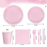 Darrahopens Occasions > Disposable Tableware > Disposable Cutlery 7-Piece Pink Scalloped Party Tableware Set with Floral Wavy Edges – Elegant Disposable Paper Plates 7 / 9 inch, Tissues, Cups & Cutlery Kit for Birthdays Parties and Baby Showers (Serves 50 People)