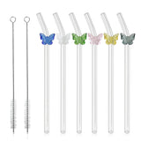 Darrahopens Occasions > Disposable Tableware > Disposable Cutlery 8pcs Colourful Butterfly Glass Straw Reusable Heat Resistant Proof MultiColours