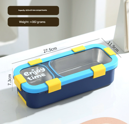 Darrahopens Occasions > Disposable Tableware > Disposable Cutlery Blue Premium 2-Compartment Stainless Steel Lunch Box - 600ml Leak-Proof Bento Box for School and Office - Portable Meal Container for Students and Professionals
