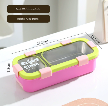 Darrahopens Occasions > Disposable Tableware > Disposable Cutlery Green Premium 2-Compartment Stainless Steel Lunch Box - 600ml Leak-Proof Bento Box for School and Office - Portable Meal Container for Students and Professionals