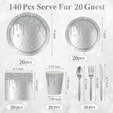 Darrahopens Occasions > Disposable Tableware > Disposable Cutlery Silver Diamond Sparkle Party Tableware Set 7-Piece Set (Serves 20 People) – 140pcs Disposable Paper Plates, Tissures, Cups & Cutlery Kit for Weddings Birthdays & Parties