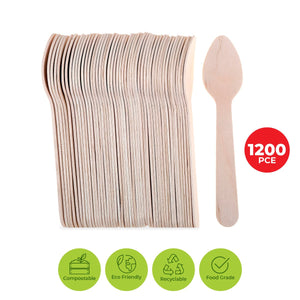 Darrahopens Occasions > Disposable Tableware Party Central 1200PCE Wooden Teaspoons Eco-Friendly Recyclable 11cm