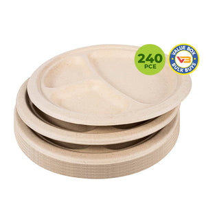 Darrahopens Occasions > Disposable Tableware Party Central 240PCE 3 Section Plate Eco-Friendly Recyclable Durable 22.5cm