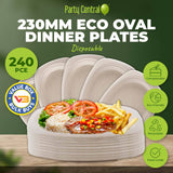 Darrahopens Occasions > Disposable Tableware Party Central 240PCE Dinner Plates Oval Eco-Friendly Recyclable Durable 23cm