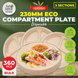 Darrahopens Occasions > Disposable Tableware Party Central 360PCE Dinner Plates 3 Sections Eco-Friendly Disposable 23cm