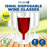 Darrahopens Occasions > Disposable Tableware Party Central 360PCE Wine Glasses Disposable Durable Leak Resistant 150ml