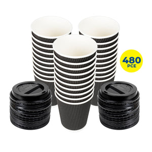 Darrahopens Occasions > Disposable Tableware Party Central 480PCE Coffee Cups Matching Lids Disposable Triple Layer 350ml