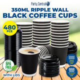 Darrahopens Occasions > Disposable Tableware Party Central 480PCE Coffee Cups Matching Lids Disposable Triple Layer 350ml