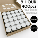 Darrahopens Occasions > Lights > Candles 400pcs TEA LIGHT CANDLES 9 Hour Burn Tealight Wedding Smokeless Crystal Wax BULK