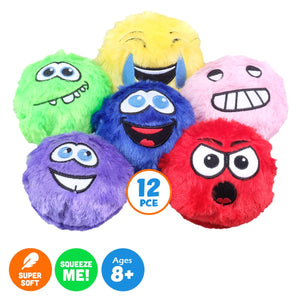 Darrahopens Occasions > Novelty Gifts Party Central 12PCE Plush Toys Fuzzy Monsters Super Soft & Cuddly 10cm