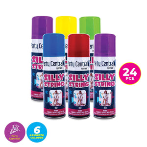 Darrahopens Occasions > Party & Birthday Novelties Party Central 24PCE Silly String Assorted Colours Non-Flammable 80g