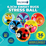 Darrahopens Occasions > Party & Birthday Novelties Party Central 36PCE Sweet Bugs Stress Balls High Quality Rubber Toy 6.3cm