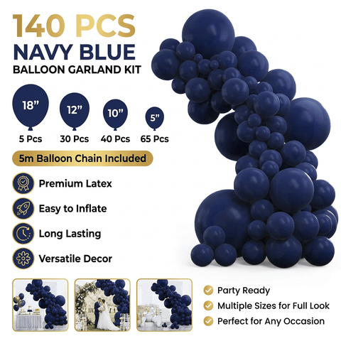 Darrahopens Occasions > Party & Birthday Novelties > Party Supplies 140PCS Dark blue Balloon Garland Kit Latex Balloon Arch Set for Birthday Wedding Party Decoration Dark blue Party Balloon Arch Kit with Multiple Sizes