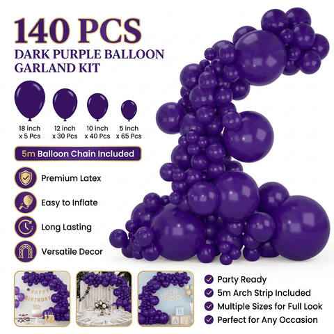 Darrahopens Occasions > Party & Birthday Novelties > Party Supplies 140PCS Deep purple Balloon Garland Kit Latex Balloon Arch Set for Birthday Wedding Party Decoration Deep purple Party Balloon Arch Kit with Multiple Sizes