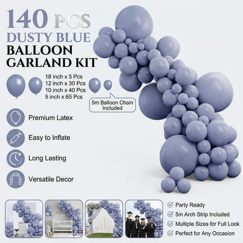 Darrahopens Occasions > Party & Birthday Novelties > Party Supplies 140PCS Grayish blue Balloon Garland Kit Latex Balloon Arch Set for Birthday Wedding Party Decoration Grayish blue Party Balloon Arch Kit with Multiple Sizes