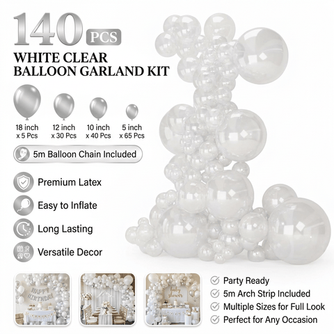 Darrahopens Occasions > Party & Birthday Novelties > Party Supplies 140PCS Transparent Balloon Garland Kit Latex Balloon Arch Set for Birthday Wedding Party Decoration Transparent Party Balloon Arch Kit with Multiple Sizes