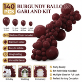 Darrahopens Occasions > Party & Birthday Novelties > Party Supplies 140PCS Wine red Balloon Garland Kit Latex Balloon Arch Set for Birthday Wedding Party Decoration Wine red Party Balloon Arch Kit with Multiple Sizes