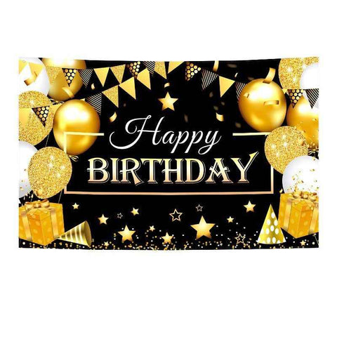 Darrahopens Occasions > Party & Birthday Novelties > Party Supplies 180*115cm Golden and Black Happy Birthday Banner - Glitter Party Backdrop & Confetti, Durable Polyester Wall Decoration for Birthday Parties, Photo Booth Background, Easy Hang Birthday Sign
