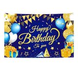 Darrahopens Occasions > Party & Birthday Novelties > Party Supplies 180*115cm Golden and Blue Happy Birthday Banner - Glitter Party Backdrop & Confetti, Durable Polyester Wall Decoration for Birthday Parties, Photo Booth Background, Easy Hang Birthday Sign