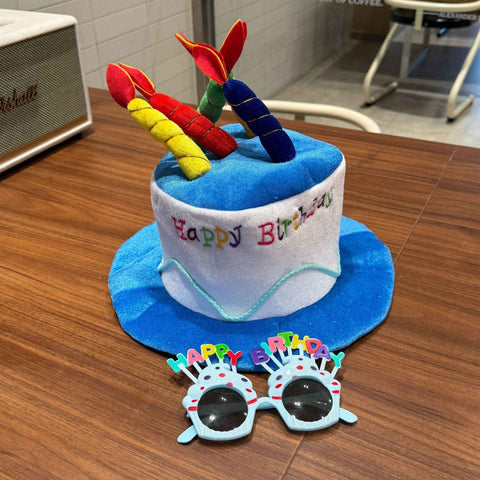 Darrahopens Occasions > Party & Birthday Novelties > Party Supplies 2-piece Blue Plush Birthday Cake Hat Set - Novelty Party Accessory with Matching Glasses, Fun Photo Prop for Adults and Kids