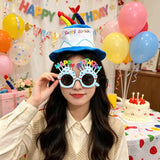 Darrahopens Occasions > Party & Birthday Novelties > Party Supplies 2-piece Blue Plush Birthday Cake Hat Set - Novelty Party Accessory with Matching Glasses, Fun Photo Prop for Adults and Kids