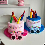 Darrahopens Occasions > Party & Birthday Novelties > Party Supplies 2-piece Pink Plush Birthday Cake Hat Set - Novelty Party Accessory with Matching Glasses, Fun Photo Prop for Adults and Kids