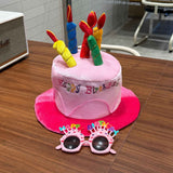 Darrahopens Occasions > Party & Birthday Novelties > Party Supplies 2-piece Pink Plush Birthday Cake Hat Set - Novelty Party Accessory with Matching Glasses, Fun Photo Prop for Adults and Kids
