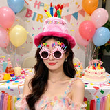 Darrahopens Occasions > Party & Birthday Novelties > Party Supplies 2-piece Pink Plush Birthday Cake Hat Set - Novelty Party Accessory with Matching Glasses, Fun Photo Prop for Adults and Kids