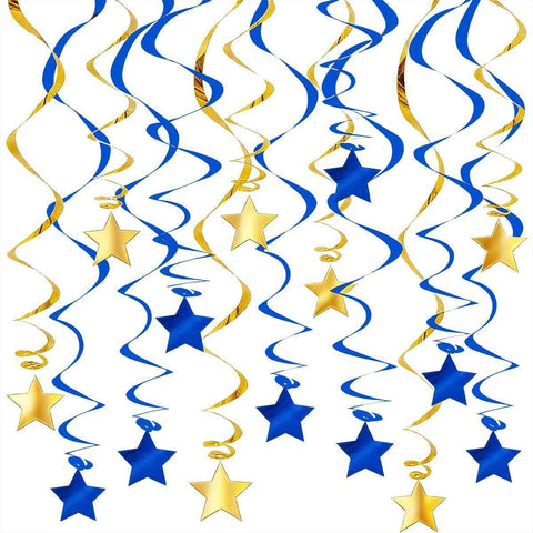 Darrahopens Occasions > Party & Birthday Novelties > Party Supplies 30-Piece Set for Golden and Blue Star Spiral Hanging Decorations - Kids Birthday, Wedding, Graduation, and Party Ceiling Decoration - Festive Swirl Streamers, Easy Hang Party Supplies