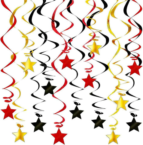 Darrahopens Occasions > Party & Birthday Novelties > Party Supplies 30-Piece Set for Golden and Red and Black Star Spiral Hanging Decorations - Kids Birthday, Wedding, Graduation, and Party Ceiling Decoration - Festive Swirl Streamers, Easy Hang Party Supplies