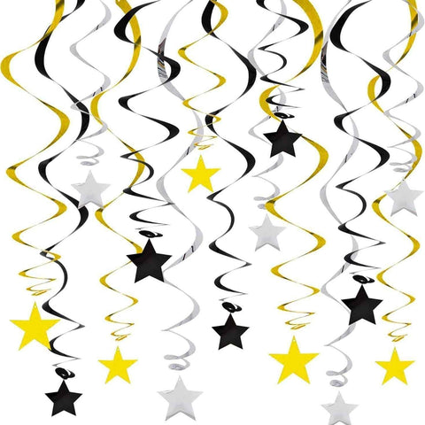 Darrahopens Occasions > Party & Birthday Novelties > Party Supplies 30-Piece Set for Golden and Silvery and Black Star Spiral Hanging Decorations - Kids Birthday, Wedding, Graduation, and Party Ceiling Decoration - Festive Swirl Streamers, Easy Hang Party Supplies