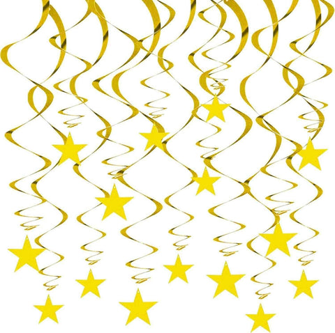 Darrahopens Occasions > Party & Birthday Novelties > Party Supplies 30-Piece Set for Golden Star Spiral Hanging Decorations - Kids Birthday, Wedding, Graduation, and Party Ceiling Decoration - Festive Swirl Streamers, Easy Hang Party Supplies