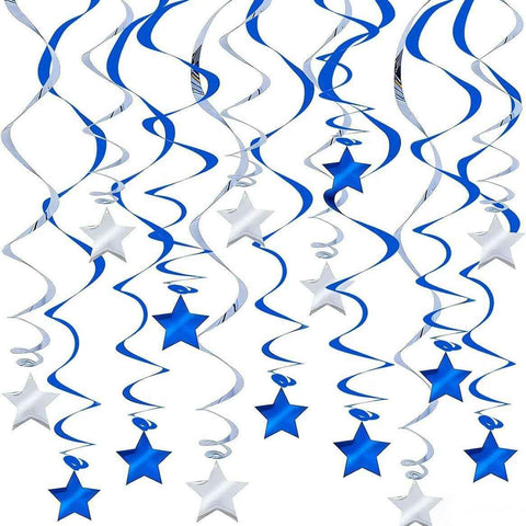 Darrahopens Occasions > Party & Birthday Novelties > Party Supplies 30-Piece Set for Silvery and Blue Star Spiral Hanging Decorations - Kids Birthday, Wedding, Graduation, and Party Ceiling Decoration - Festive Swirl Streamers, Easy Hang Party Supplies