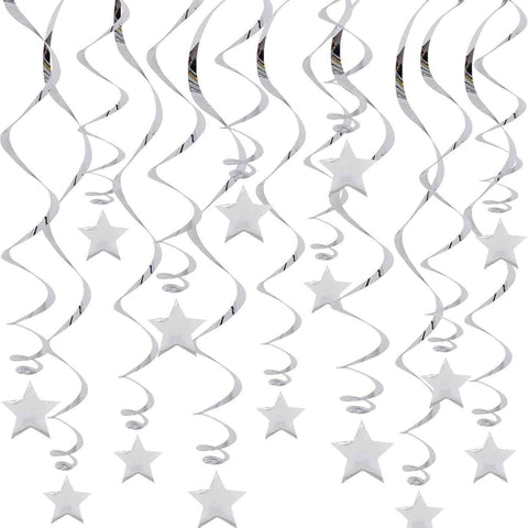 Darrahopens Occasions > Party & Birthday Novelties > Party Supplies 30-Piece Set for Silvery Star Spiral Hanging Decorations - Kids Birthday, Wedding, Graduation, and Party Ceiling Decoration - Festive Swirl Streamers, Easy Hang Party Supplies