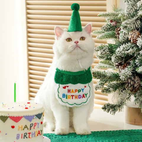 Darrahopens Occasions > Party & Birthday Novelties > Party Supplies 4-Pack Adorable Pet Dog Cat Birthday Party Hat & Bib Set(Green & Red) - Embroidered Bandana Bib & Felt Party Hat, Adjustable Tie-On Dress-Up Accessories