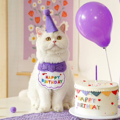 Darrahopens Occasions > Party & Birthday Novelties > Party Supplies 4-Pack Adorable Pet Dog Cat Birthday Party Hat & Bib Set(Purple & Dark-Blue) - Embroidered Bandana Bib & Felt Party Hat, Adjustable Tie-On Dress-Up Accessories